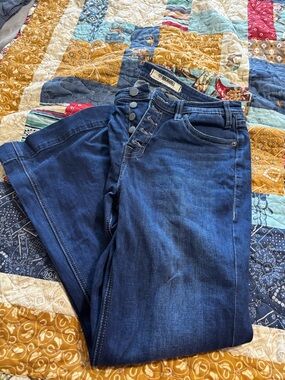 Rock & Roll Cowgirl Dark Blue Wide-Leg Jeans with Button-Fly
